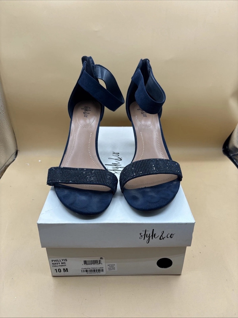 Style & Co. Navy Glitter Ankle-Strap Block Heel Sandals